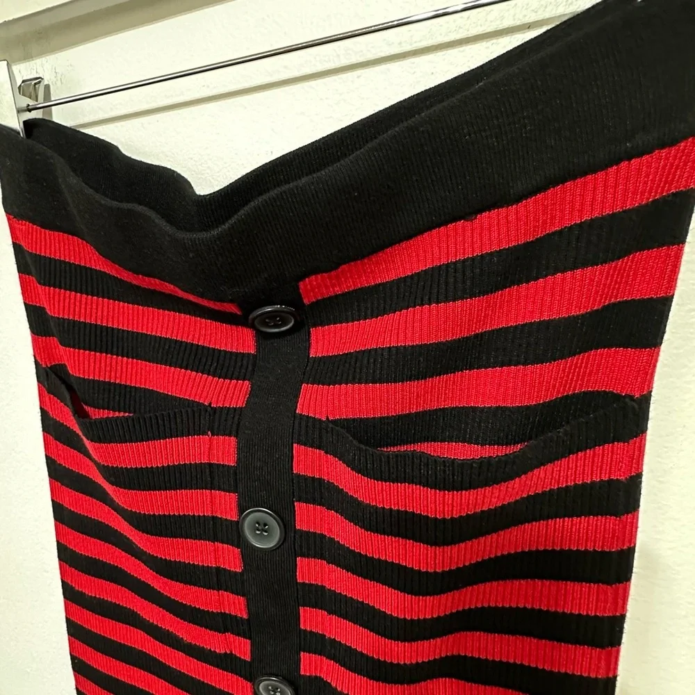 Zara Red and Black Striped Knit Midi Skirt Size Small - Picture 6 of 12